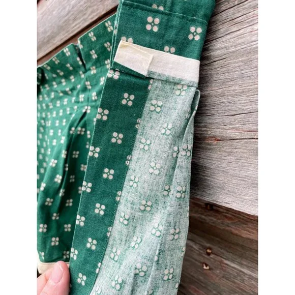 Vintage Pair 1960s Green/Beige Dot Pleated Curtain Valance Cotton - Picture 9 of 16